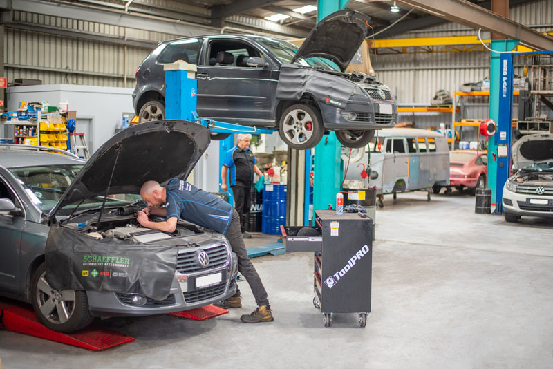 Vehicle servicing bays at Volks Home